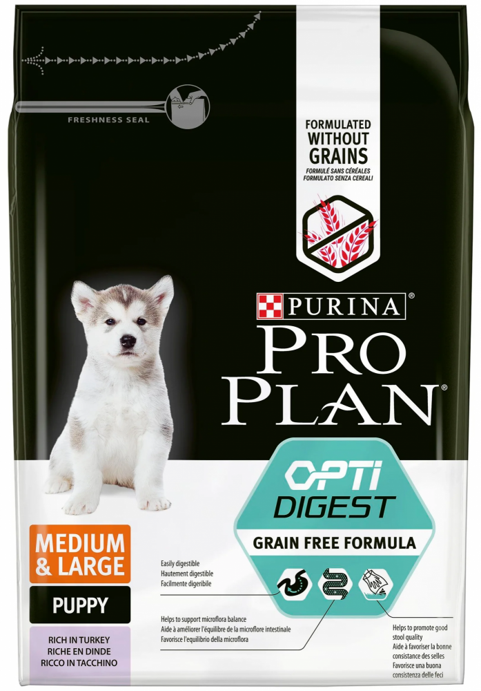 Сухой корм Purina Pro Plan Optidigest Grain Free Formula Puppy Medium&Large, для щенков средних пород, с чувствительным пищеварением, с индейкой, 2,5кг