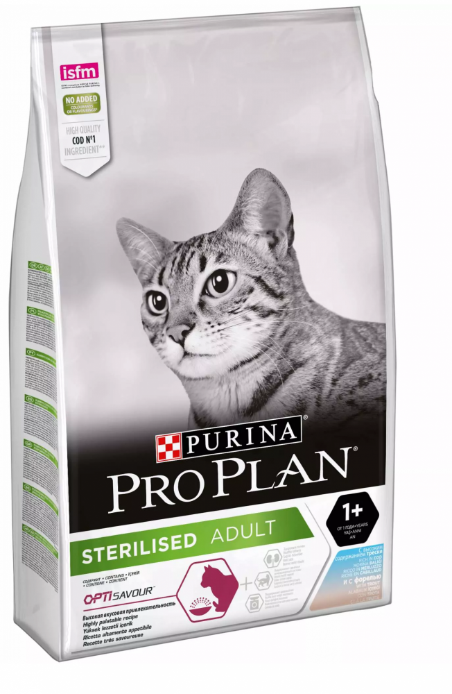 Сухой корм Purina Pro Plan Opti Savour Sterilised Adult, для стерилизованных кошек, с треской и форелью, 1,5кг